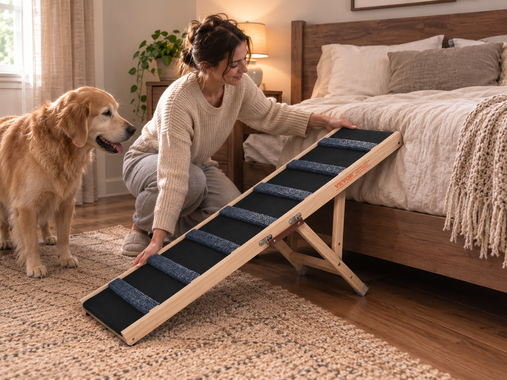 Owner positioning TrailStep securely beside the bed